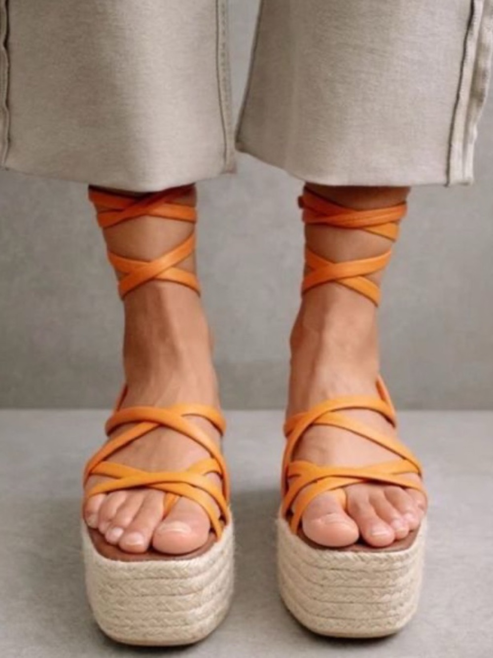 Anthropologie ALOHAS PAWPAW Orange Wrap Espadrille Platform Sandals Boho casual